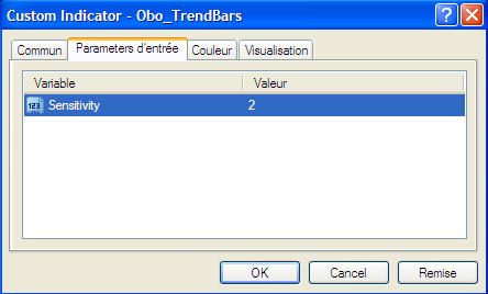 paramétrage obo trend bars