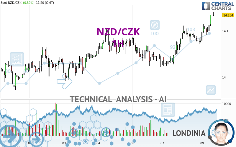 NZD/CZK - 1 uur